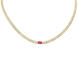 2.19ct G SI 14K Yellow Gold Oval Shaped Pink Tourmaline Gemstone & Diamond Cuban Necklace 13+3" Long