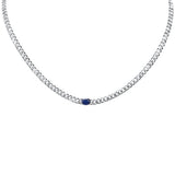 2.49ct G SI 14K White Gold Oval Shaped Blue Sapphire Gemstone & Diamond Cuban Necklace 13+3" Long