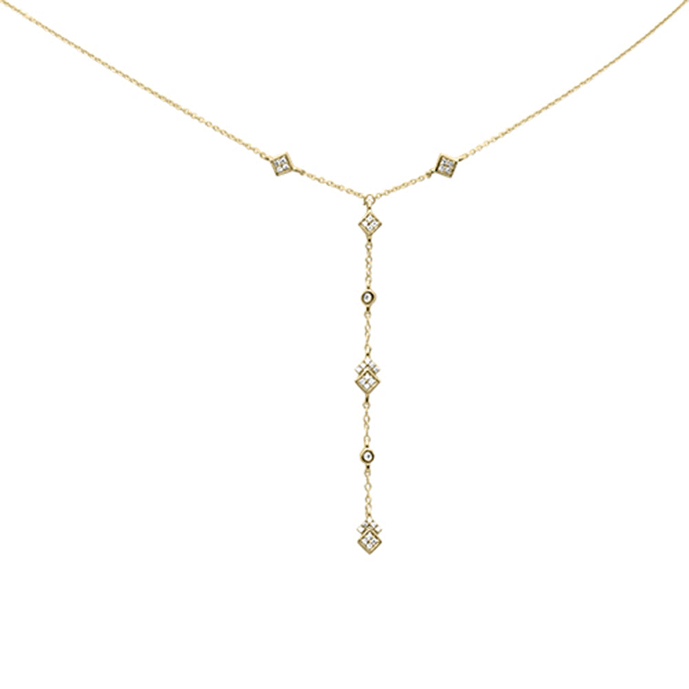 .13ct G SI 14K Yellow Gold Diamond Square Shaped Drop Pendant Necklace 16+2" Long