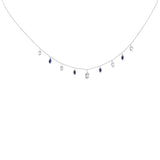 1.08ct G SI 14K White Gold Diamond & Blue Sapphire Gemstone Pendant Necklace 16+2" Long