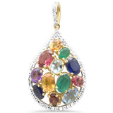 4.50ct G SI 14K Yellow Gold Multi Color Gemstones Pendant No Chain