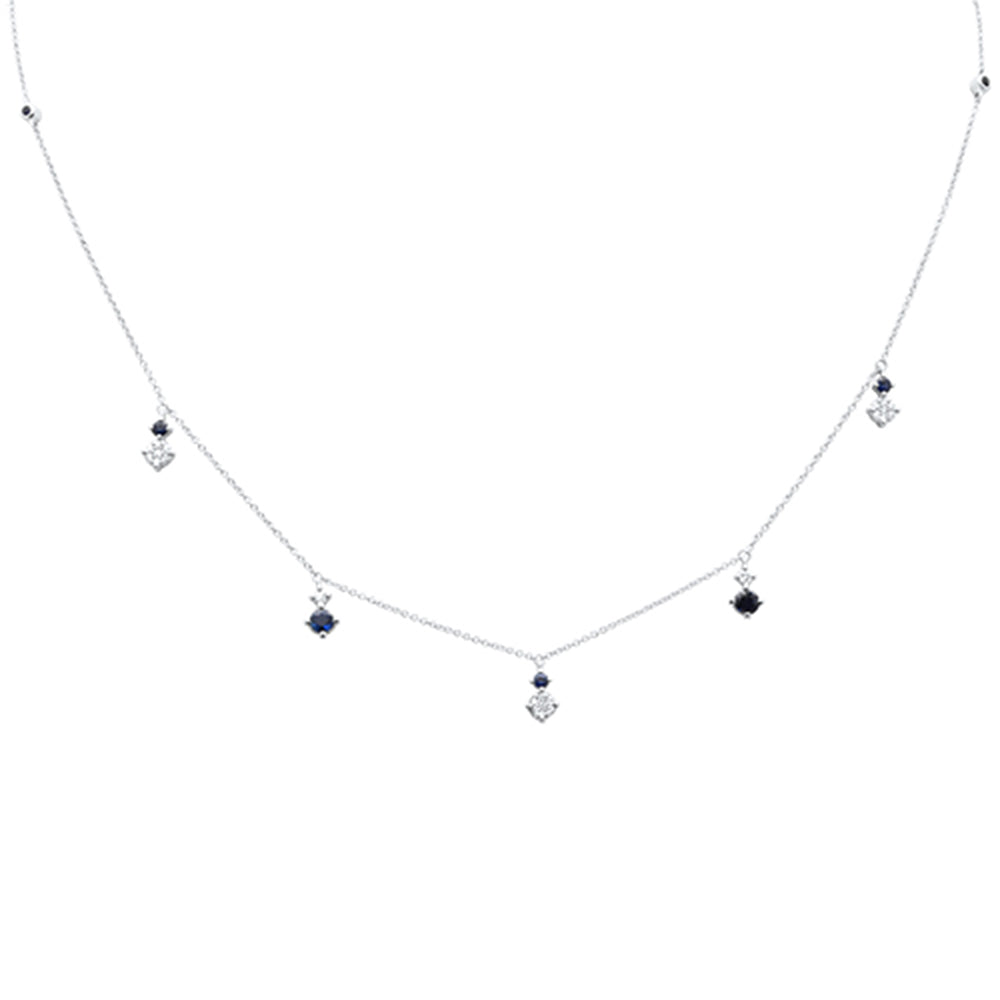 .82ct G SI 14K White Gold Diamond & Blue Sapphire Gemstone Pendant Necklace 16+2" Long