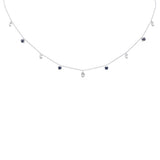 1.26ct G SI 14K White Gold Diamond & Blue Sapphire Gemstone Pendant Necklace 16+2" Long