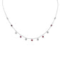 <span style="color:purple">SPECIAL!</span> .83ct G SI 14K White Gold Diamond Ruby Gemstone Dangling Pendant Necklace 16" +2" EXT