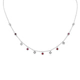 <span style="color:purple">SPECIAL!</span> .83ct G SI 14K White Gold Diamond & Ruby Gemstone Dangling Pendant Necklace 16" +2" EXT