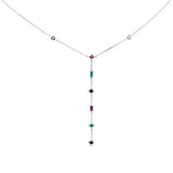 .81ct G SI 14K White Gold Diamond & Multi Color Gemstones Pendant Necklace 18" Long