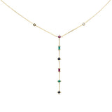 .78ct G SI 14K Yellow Gold Diamond & Multi Color Gemstones Pendant Necklace 18" Long