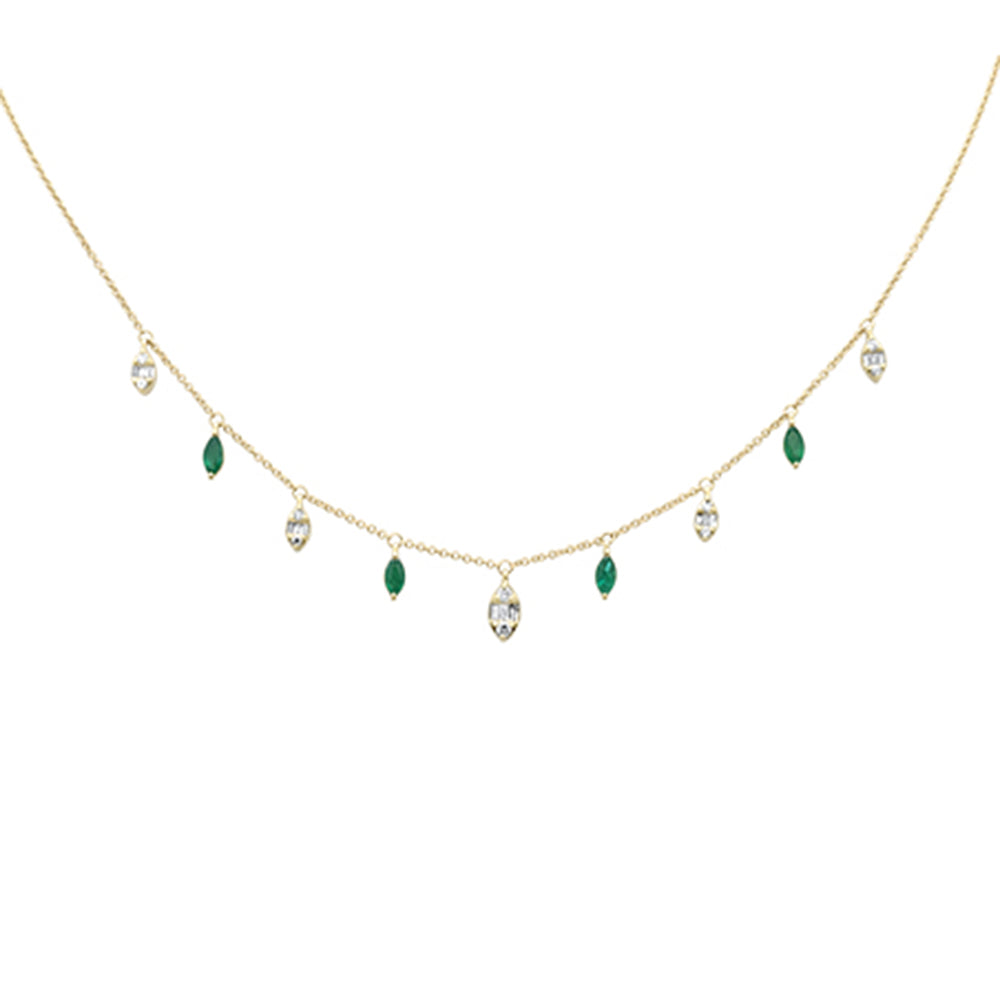 .89ct G SI 14K Yellow Gold Diamond & Emerald Gemstone Pendant Necklace  16+2" Long