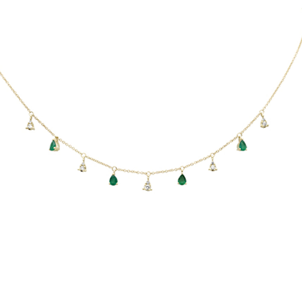 .77ct G SI 14K Yellow Gold Diamond & Emerald Gemstone Pendant Necklace  16+2" Long