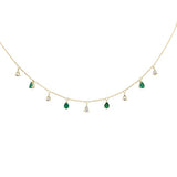 .77ct G SI 14K Yellow Gold Diamond & Emerald Gemstone Pendant Necklace  16+2" Long
