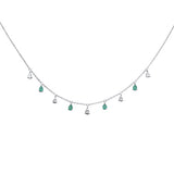 .73ct G SI 14K White Gold Diamond & Emerald Gemstones Pendant Necklace 16+2" Ext Long