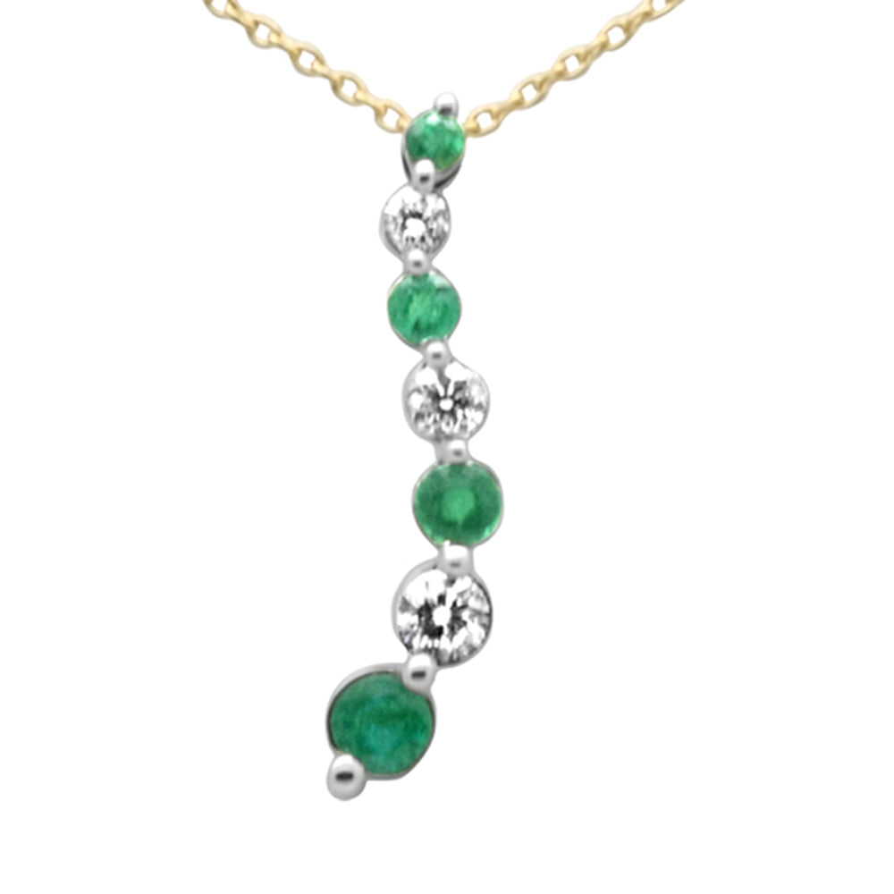 .47ct G SI 14K Yellow Gold Diamond & Emerald Gemstones Journey Pendant Necklace 18" Long Chain