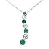 .47ct G SI 14K White Gold Diamond & Green Emerald Gemstone Pendant Necklace 18" Long