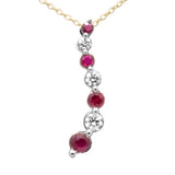 .59ct G SI 14K Yellow Gold Diamond & Ruby Gemstone Journey Pendant Necklace 18" Long Chain