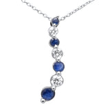 .21ct, .42ct G SI 14K White Gold Diamond & Blue Sapphire Gemstones Pendant Necklace 18" Long Chain