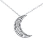 .10ct G SI 14K White Gold Diamond Half Moon Pendant Necklace 18" Long Chain