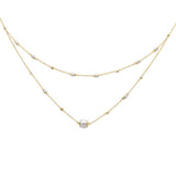 .20ct G SI 14K Yellow Gold Diamond Double Chain Pearl Pendant Necklace 16+2" Long