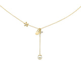 .05ct G SI 14K Yellow Gold Diamond Butterfly Pearl Pendant Necklace 18" Long Chain