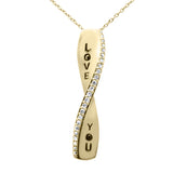 .13ct G SI 14K Yellow Gold Diamond "Love You" Engraved Pendant Necklace 18" Long Chain