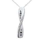 .13ct G SI 14K White Gold Diamond "Love You" Engraved Pendant Necklace 18" Long Chain