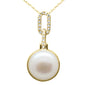 <span style="color:purple">SPECIAL!</span>.10ct G SI 14K Yellow Gold Diamond Pearl Pendant Necklace 18" Long Chain
