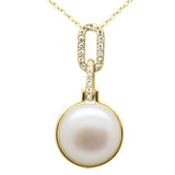 .10ct G SI 14K Yellow Gold Diamond Pearl Pendant Necklace 18" Long Chain