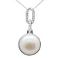 <span style="color:purple">SPECIAL!</span>.10ct G SI 14K White Gold Diamond Pearl Pendant Necklace 18" Long Chain