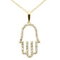 <span style="color:purple">SPECIAL!</span>.25ct G SI 14K Yellow Gold Diamond Hand of Hamsa Pendant Necklace 18" Long Chain