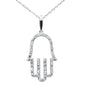 <span style="color:purple">SPECIAL!</span>.25ct G SI 14K White Gold Diamond Hand of Hamsa Pendant Necklace 18" Long Chain
