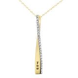 .16ct G SI 14K Yellow Gold Diamond "Love You" Engraved Pendant Necklace 18" Long Chain