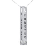 .08ct G SI 14K White Gold Diamond "I Love You Forever" Engraved Pendant Necklace 18" Long Chain