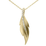 .10ct G SI 14K Yellow Gold Diamond Leaf Pendant Necklace 18" Long Chain