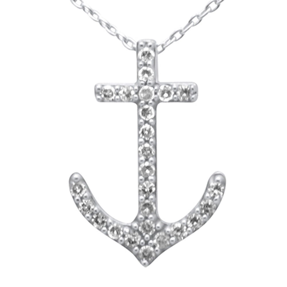 .20ct G SI 14K White Gold Diamond Anchor Pendant Necklace 18" Long Chain