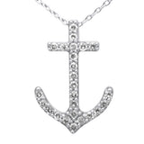 .20ct G SI 14K White Gold Diamond Anchor Pendant Necklace 18" Long Chain