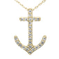<span style="color:purple">SPECIAL!</span> .20ct G SI 14K Yellow Gold Diamond Anchor Pendant Necklace 18" Long Chain