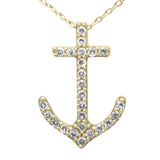 .20ct G SI 14K Yellow Gold Diamond Anchor Pendant Necklace 18" Long Chain