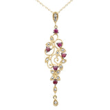.48ct G SI 14K Yellow Gold Diamond & Ruby Gemstones Pendant Necklace 18" Long Chain