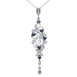 .48ct G SI 14K White Gold Diamond Blue Sapphire Gemstones Pendant Necklace 18" Long Chain