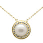 <span style="color:purple">SPECIAL!</span> .11ct G SI 14K Yellow Gold Diamond Pearl Pendant Necklace 18" Long Chain