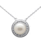 <span style="color:purple">SPECIAL!</span> .11ct G SI 14K White Gold Diamond Pearl Pendant Necklace 18" Long Chain