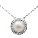 .11ct G SI 14K White Gold Diamond Pearl Pendant Necklace 18" Long Chain