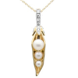 .13ct G SI 14K Yellow Gold Diamond Pearl Pendant Necklace 18" Long Chain
