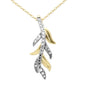 .10ct G SI 14K Yellow Gold Diamond Leaf Pendant Necklace 18" Long Chain