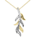 .10ct G SI 14K Yellow Gold Diamond Leaf Pendant Necklace 18" Long Chain