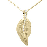 .06ct G SI 14K Yellow Gold Diamond Leaf Pendant Necklace 18" Long Chain