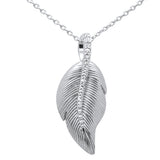 .06ct G SI 14K White Gold Diamond Leaf Pendant Necklace 18" Long Chain