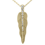 .13ct G SI 14K Yellow Gold Diamond Leaf Pendant Necklace 18" Long Chain