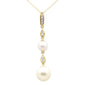 <span style="color:purple">SPECIAL!</span>.16ct G SI 14K Yellow Gold Diamond Pearls Pendant Necklace 18" Long Chain