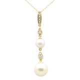 .16ct G SI 14K Yellow Gold Diamond Pearls Pendant Necklace 18" Long Chain