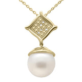 .03ct G SI 14K Yellow Gold Diamond Pearl Pendant Necklace 18" Long Chain